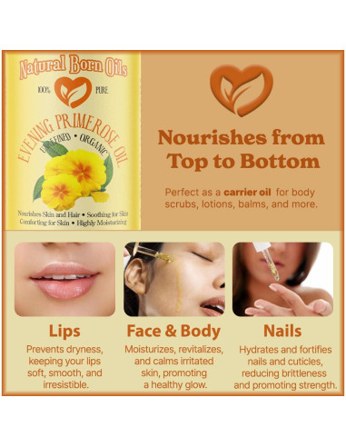 Aceite de Onagra 118ml Natural Born Oils, Hidratante Puro y Orgánico