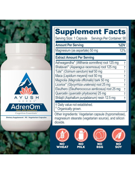 Suplemento Ayurvédico AdrenOm Ayush Herbs - 90 Cápsulas
