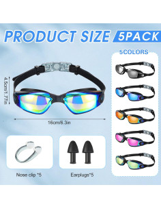 Macarrie 5 Pares de Gafas de Natación Antivaho para Adultos y Niños 2