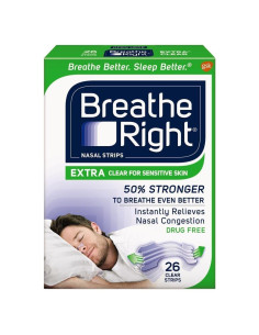Tiras Nasales Breathe Right Extra Clear Piel Sensible 104 Unidades