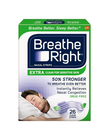 Tiras Nasales Breathe Right Extra Clear Piel Sensible 104 Unidades