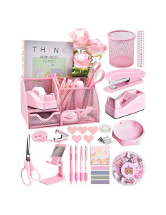 Set de Accesorios de Escritorio Rosa LXEVIHK 24 Piezas