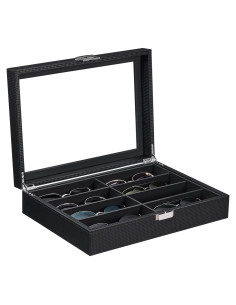 Organizador de Gafas BEWISHOME con Tapa de Vidrio, 8 Compartimentos