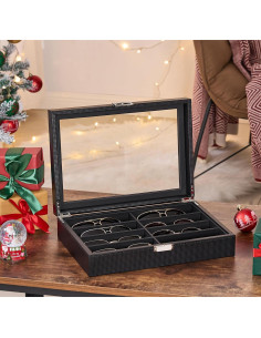 Organizador de Gafas BEWISHOME con Tapa de Vidrio, 8 Compartimentos 2