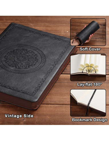 Cuaderno de Piel Vintage Fetinar A5 Rayado 300 Páginas Negro