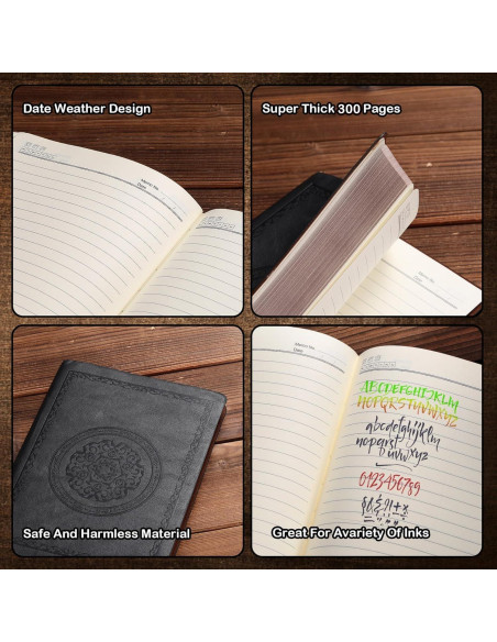 Cuaderno de Piel Vintage Fetinar A5 Rayado 300 Páginas Negro