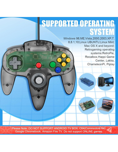 Paquete de 2 Controladores USB FISUPER N64 para PC y Raspberry Pi
