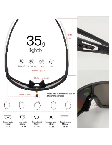 Gafas de Ciclismo Queshark con 3 Lentes Polarizadas UV400