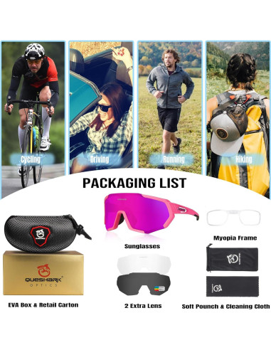 Gafas de Ciclismo Queshark con 3 Lentes Polarizadas UV400