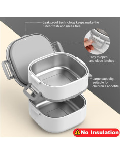 Caja Bento PEDECO Doble Capa Acero Inoxidable 1.27kg Blanco 2