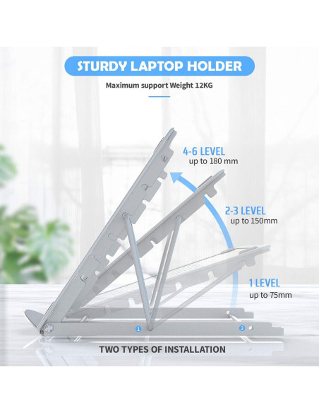 Soporte Plegable para Laptop Klsniur Ajustable Ventilado Plata