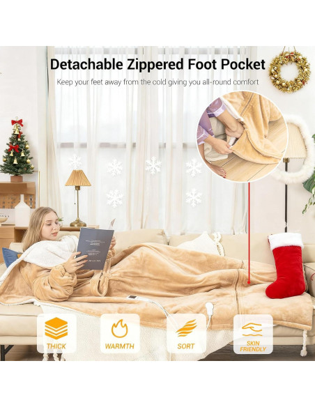 Manta Eléctrica Calentada OPCLZS con Bolsillo Desmontable 203x127cm