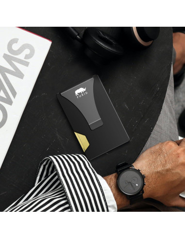 Billetera delgada minimalista Furid con bloqueo RFID - Aluminio Negro