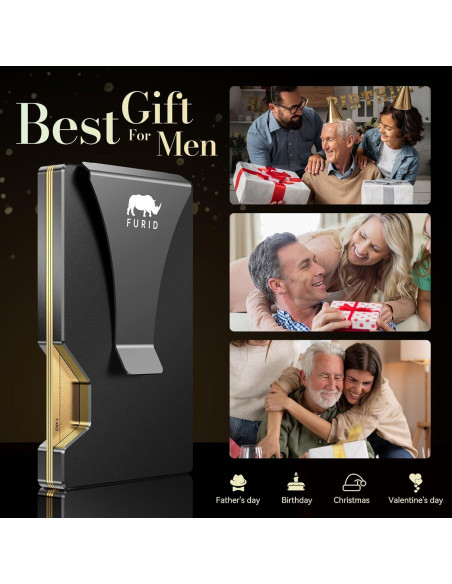 Billetera delgada minimalista Furid con bloqueo RFID - Aluminio Negro