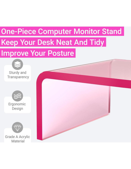 Soporte de Monitor Acrílico Ergonómico Rosa 40.64x19.05 cm