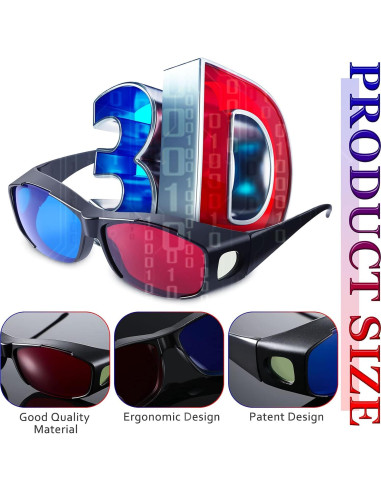 Gafas 3D BBTO Rojas Azules - 2 Piezas, Ligeras y Resistentes