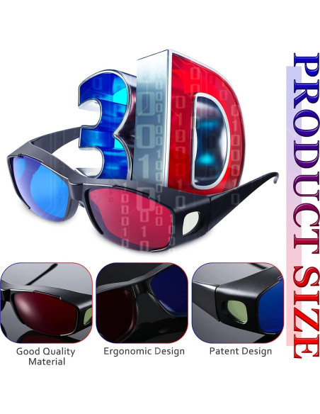 Gafas 3D BBTO Rojas Azules - 2 Piezas, Ligeras y Resistentes
