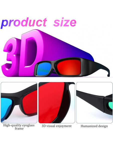 Gafas 3D Adasea Rojo Azul 3 Piezas Ligeras y Duraderas
