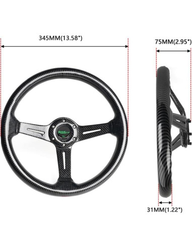 Volante de Carreras RASTP de Fibra de Carbono 345mm Universal
