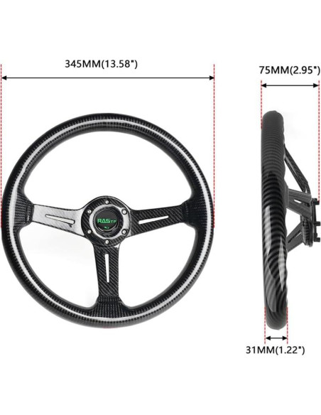 Volante de Carreras RASTP de Fibra de Carbono 345mm Universal