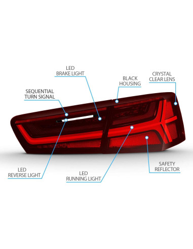 Luces Traseras LED AmeriLite Audi A6 S6 2012-2015 Rojo