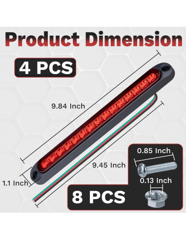 Kit de 4 Luces LED Rojas para Remolque Ecocstm IP67 25.4 cm