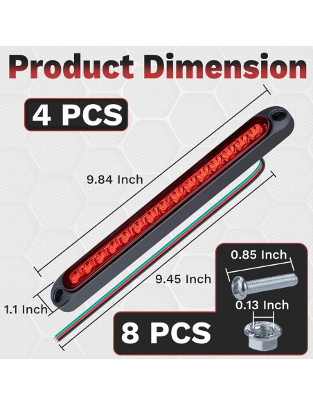 Kit de 4 Luces LED Rojas para Remolque Ecocstm IP67 25.4 cm