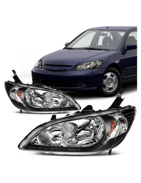 Faros SCITOO para Honda Civic 2004-2005, Carcasa Negra, Lente Clara