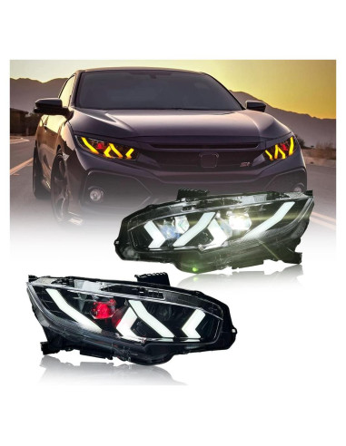 Faros LED COOLCMP para Honda Civic 2016-2021 con Animación Azul
