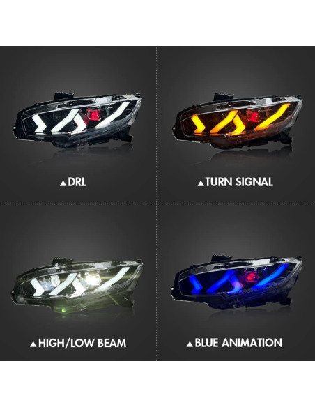 Faros LED COOLCMP para Honda Civic 2016-2021 con Animación Azul