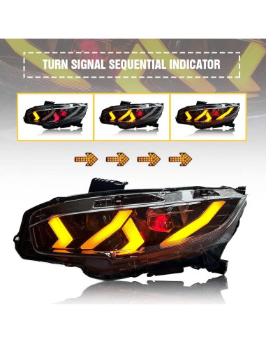 Faros LED COOLCMP para Honda Civic 2016-2021 con Animación Azul