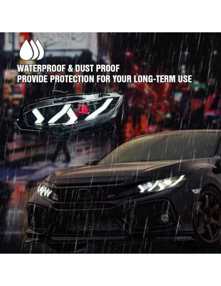 Faros LED COOLCMP para Honda Civic 2016-2021 con Animación Azul