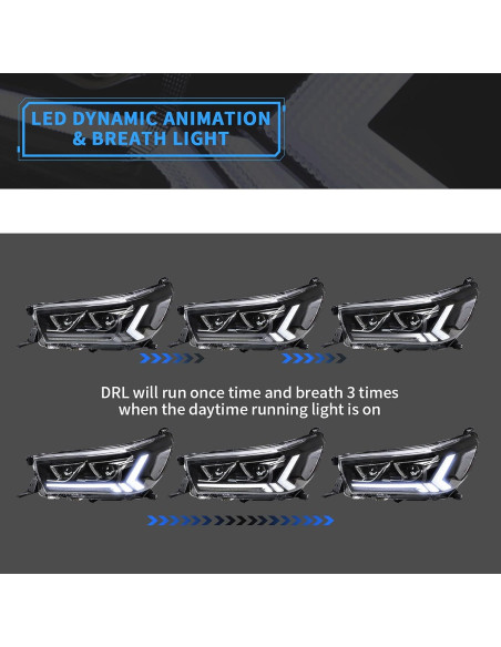 Faros LED VLAND para Toyota Hilux 2015-2020 con Giro Secuencial