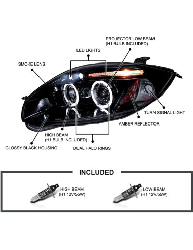 Faros Proyector LED Spec-D Tuning Negro Brillante Humo para Mitsubishi Eclipse 2006-2008