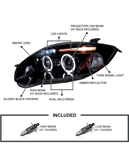 Faros Proyector LED Spec-D Tuning Negro Brillante Humo para Mitsubishi Eclipse 2006-2008