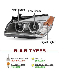 Faros Xenón JSBOYAT para BMW X1 2013-2015, DRL LED 2