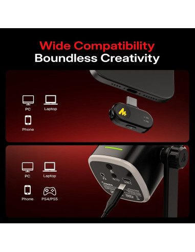 Micrófono Inalámbrico MAONO PD100W para PC - Negro