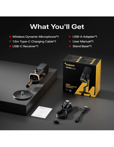 Micrófono Inalámbrico MAONO PD100W para PC - Negro