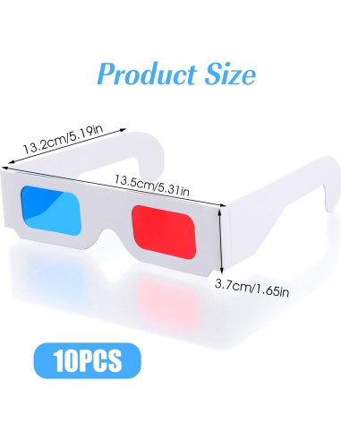 Gafas 3D JIYIN 10 Pcs Anaglifo Rojo y Cian