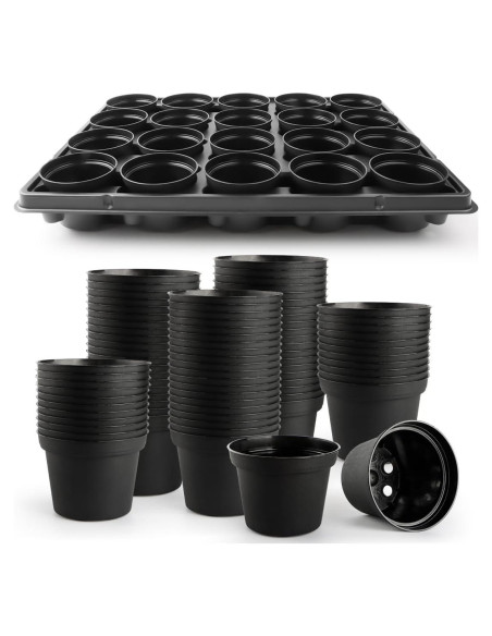Macetas de Plástico 3 Pulgadas 100 Pcs + 5 Bandejas Drenaje