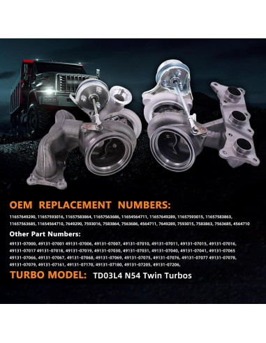Turbocompresor Doble Topaz N54 TD03 para BMW 335i 2006-2010