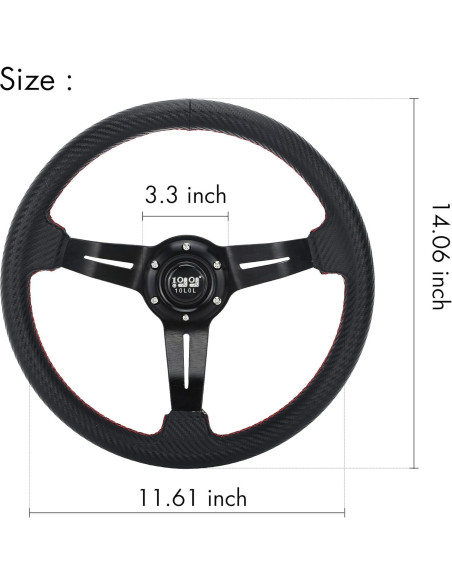 Volante de Carrito de Golf 10L0L Universal 35.56cm Negro Carbón