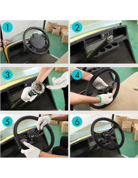 Volante de Carrito de Golf 10L0L Universal 35.56cm Negro Carbón