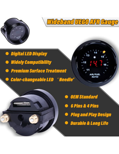 Medidor de Relación Aire/Combustible UEGO FHRHRY 52mm Digital