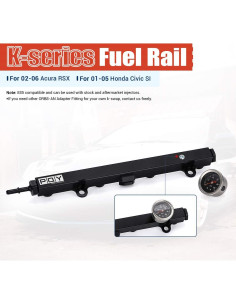 Riel de Combustible Aluminio Negro PQY con Medidor para Honda Civic/Acura RSX 2
