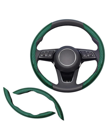 Funda de Volante Antideslizante Lunwag Fibra de Carbono Verde