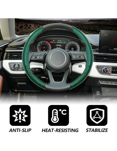 Funda de Volante Antideslizante Lunwag Fibra de Carbono Verde