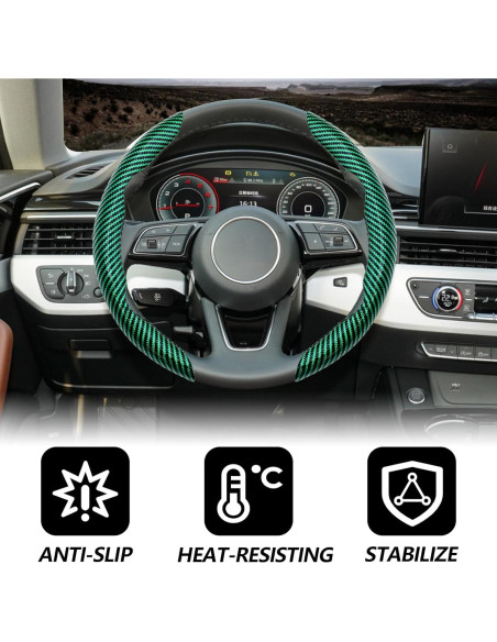 Funda de Volante Antideslizante Lunwag Fibra de Carbono Verde