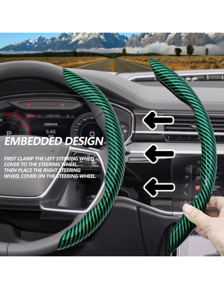 Funda de Volante Antideslizante Lunwag Fibra de Carbono Verde