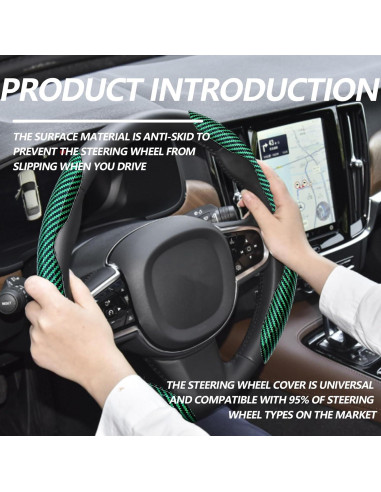 Funda de Volante Antideslizante Lunwag Fibra de Carbono Verde